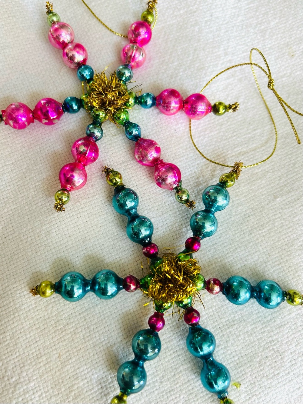 Vintage repurposed mercury, glass bead flowers holiday Christmas ornaments